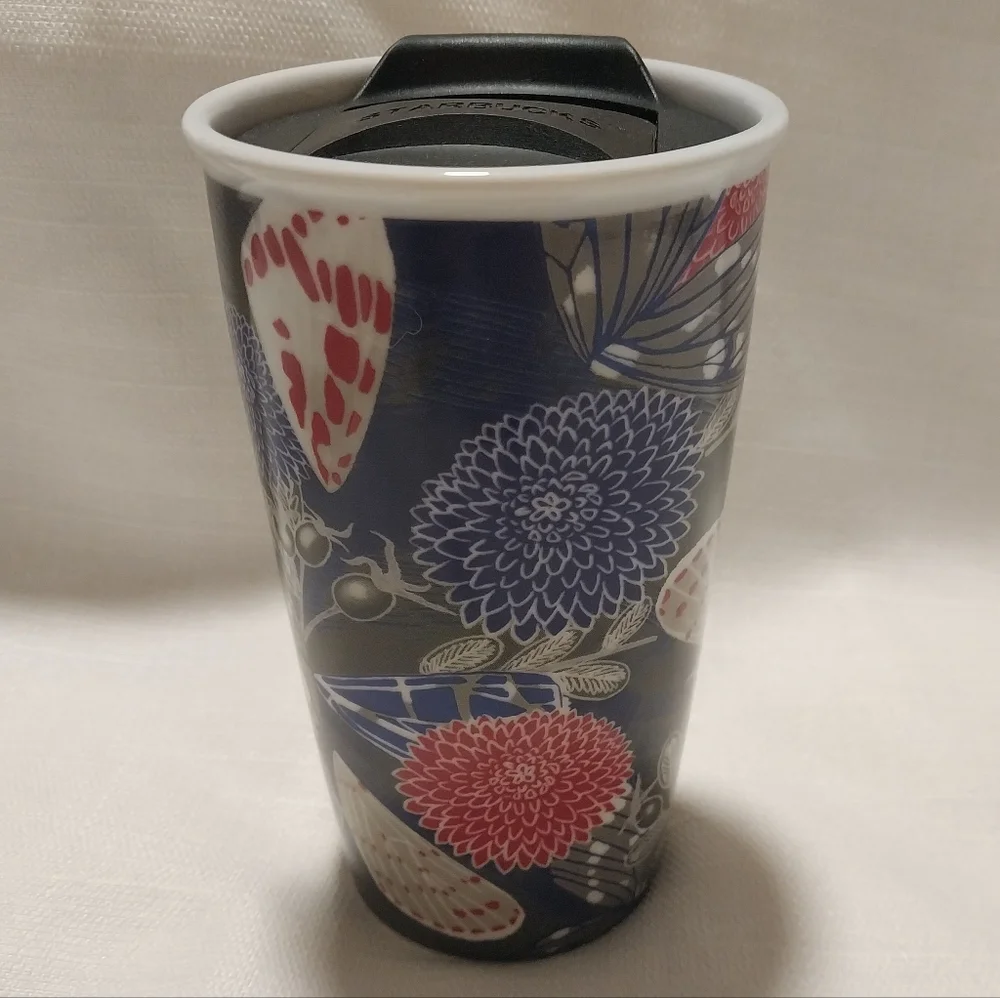 Starbucks 2019 Butterfly Fall Flora Tall Floral Ceramic Travel Mug with Lid